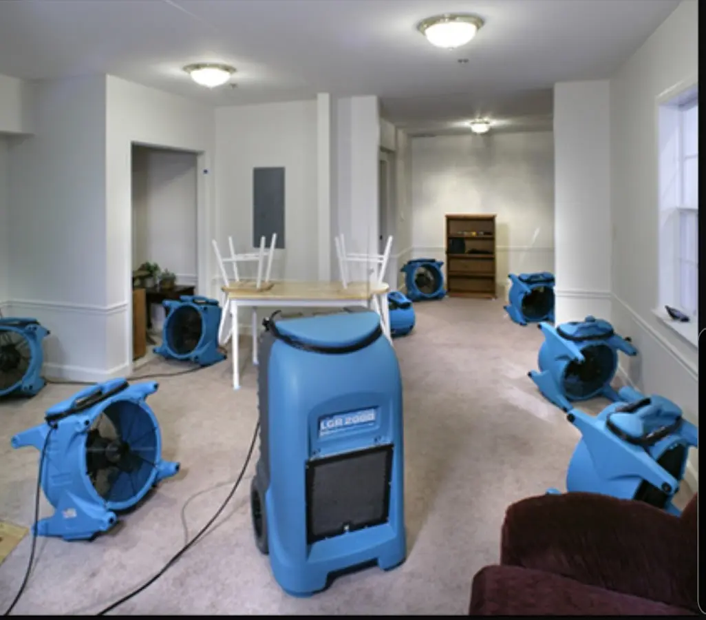 Air movers and dehumidifier setup for Water Extraction & Removal in Delanco